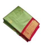 Women's Cotton Silk Solid Saree With Unstitched Blouse - 5.5 Mtr (Pista Green-Red) - Image 2