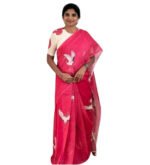 Women's Linen Printed Saree With Unstitched Blouse - 5.5 Mtr (Pink) - Image 2