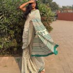 Women's Linen Printed Saree With Unstitched Blouse - 5.5 Mtr (Off White)
