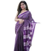 Women's Linen Printed Saree With Unstitched Blouse - 5.5 Mtr (Purple) - Image 2