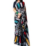 Women's Linen Floral Printed Saree With Unstitched Blouse - 5.5 Mtr (Multicolor) - Image 2