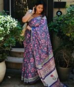 Women's Linen Floral Printed Saree With Unstitched Blouse - 5.5 Mtr (Multicolor)