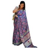 Women's Linen Floral Printed Saree With Unstitched Blouse - 5.5 Mtr (Multicolor) - Image 2