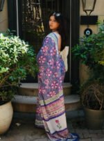 Women's Linen Floral Printed Saree With Unstitched Blouse - 5.5 Mtr (Multicolor) - Image 3