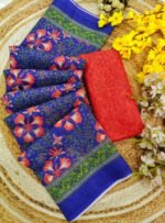 Women's Linen Floral Printed Saree With Unstitched Blouse - 5.5 Mtr (Multicolor) - Image 4