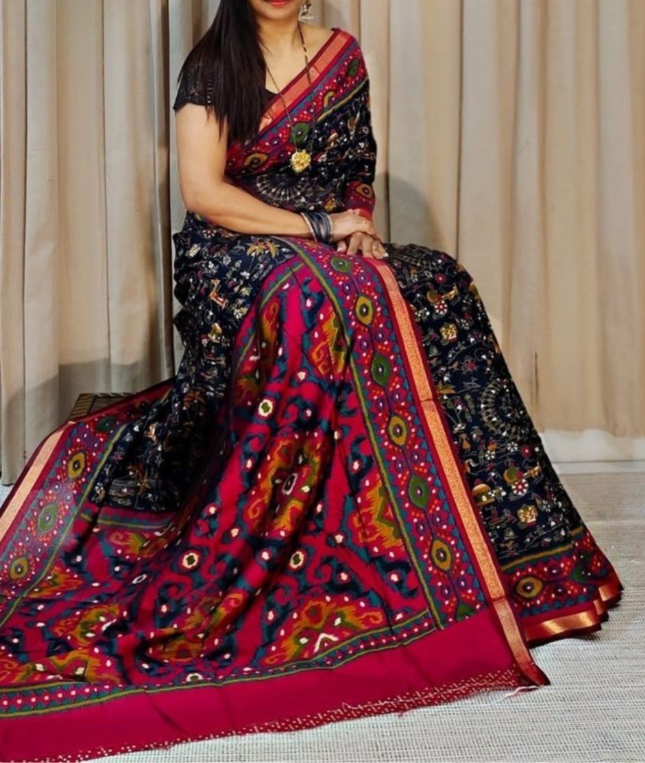 Bg Remover 8 - BSB253SAVYYYC592_M_BlackPink_Main Women's Linen Printed Saree With Unstitched Blouse - 5.5 Mtr (Black-Pink) - Image 1