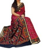 Women's Linen Printed Saree With Unstitched Blouse - 5.5 Mtr (Pink-Navy Blue) - Image 2