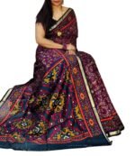 Women's Linen Printed Saree With Unstitched Blouse - 5.5 Mtr (Purple-Navy Blue) - Image 2