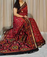 Women's Linen Printed Saree With Unstitched Blouse - 5.5 Mtr (Red-Black)