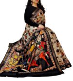 Women's Linen Kalamkari Printed Saree With Unstitched Blouse - 5.5 Mtr (Multicolor) - Image 2