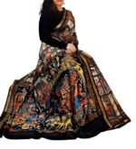 Women's Linen Kalamkari Printed Saree With Unstitched Blouse - 5.5 Mtr (Multicolor) - Image 2