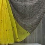 Women's Linen Striped Saree With Unstitched Blouse - 5.5 Mtr (Lemon Yellow)