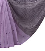 Women's Linen Striped Saree With Unstitched Blouse - 5.5 Mtr (Purple) - Image 2