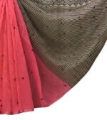 Women's Linen Striped Saree With Unstitched Blouse - 5.5 Mtr (Pink) - Image 2