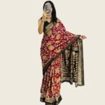 Women's Linen Floral Printed Saree With Unstitched Blouse - 5.5 Mtr (Maroon)