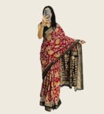 Women's Linen Floral Printed Saree With Unstitched Blouse - 5.5 Mtr (Maroon)