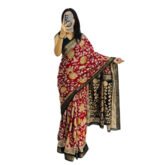 Women's Linen Floral Printed Saree With Unstitched Blouse - 5.5 Mtr (Maroon) - Image 2