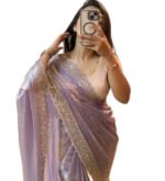 Women's Fendy Chiffon Embellished Saree With Unstitched Blouse - 5.5 Mtr (Lavender) - Image 2