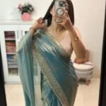 Women's Fendy Chiffon Embellished Saree With Unstitched Blouse - 5.5 Mtr (Sea Green)