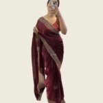 Women's Fendy Chiffon Embellished Saree With Unstitched Blouse - 5.5 Mtr (Wine)