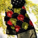 Women's Dola Silk Kalamkari Floral Printed Saree With Unstitched Blouse - 5.5 Mtr (Multicolor)