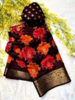 Women's Dola Silk Kalamkari Floral Printed Saree With Unstitched Blouse - 5.5 Mtr (Multicolor)