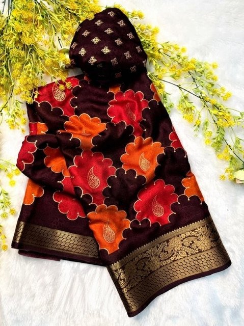 PID-68139-Women-s-Dola-Silk-Floral-Printed-Saree-With-Unstitched-Blouse-5-5-Mtr-Brown-1.jpg Women's Dola Silk Kalamkari Floral Printed Saree With Unstitched Blouse - 5.5 Mtr (Multicolor) - Image 1