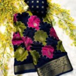 Women's Dola Silk Kalamkari Floral Printed Saree With Unstitched Blouse - 5.5 Mtr (Multicolor)